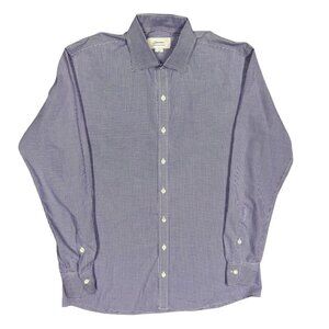 Garrison Bespoke Dress Shirt Hand Made in Toronto Check Blue Cotton Large